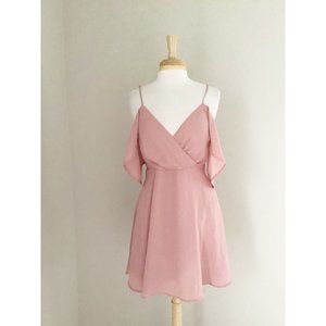 Lulus Pink Cold Shoulder Mini V-Neck Dress L